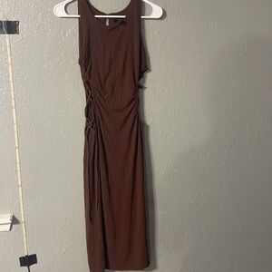 Brown Ruched Sleeveless Dress Rick Owens